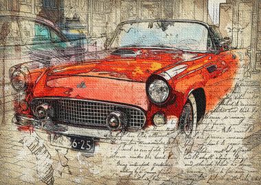 Retro red car abstract