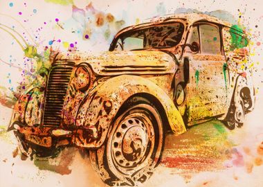 Retro Car in watercolor