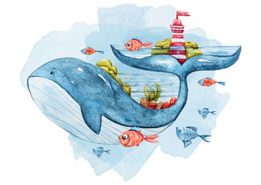 Whale and Fishes painted