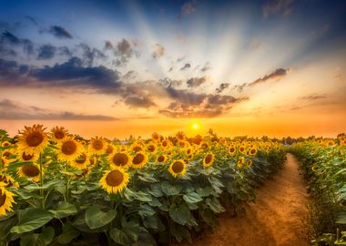 Path through sunflowers