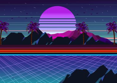 retro 80s landscape