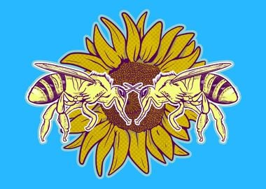 Bees on a sun flower