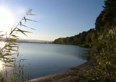 Blue lake sunset