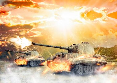 The War Tanks on fire