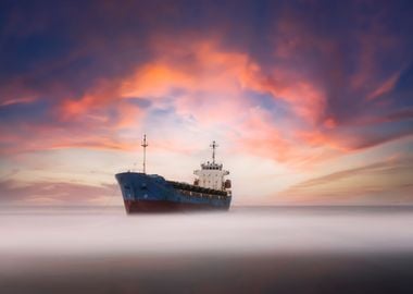 Cargo ship at anchor