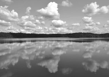 black white lake clouds