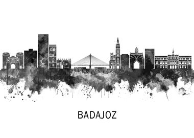 Badajoz Spain Skyline BW