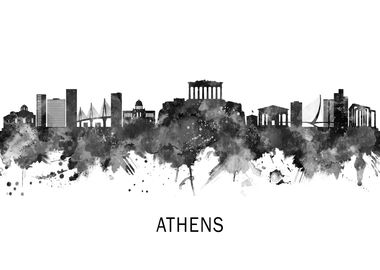 Athens Greece Skyline BW