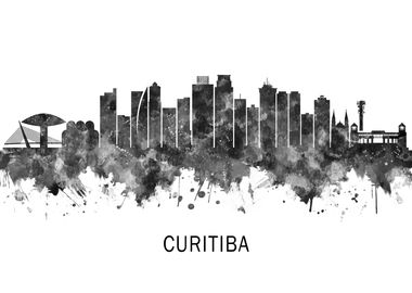 Curitiba Brazil Skyline BW