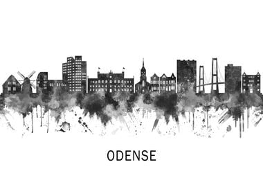 Odense Denmark Skyline BW