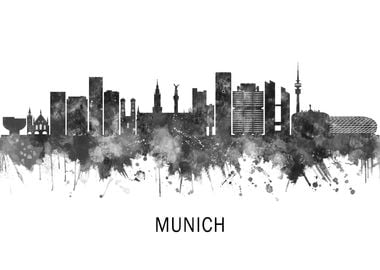 Munich Germany Skyline BW