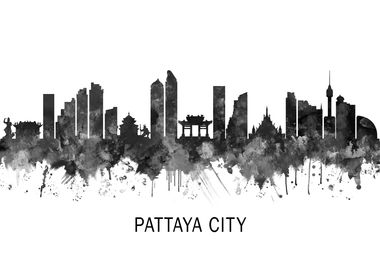 Pattaya City Skyline BW