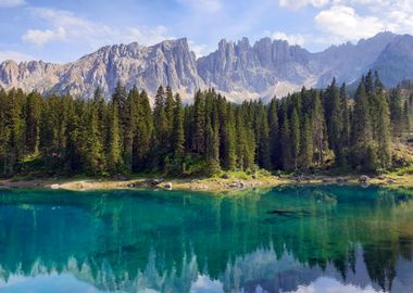 Mountain by Lake at Forest