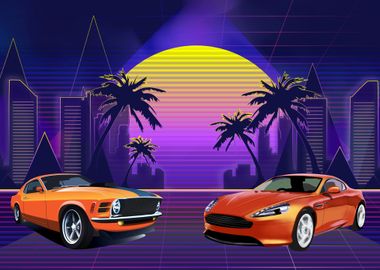 Retro Sunset City Cars