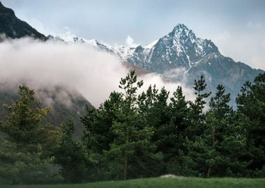 Foggy and Snowy Mountains