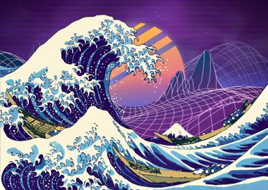 Great wave synthwave style