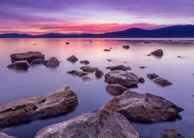 Mountains at Lake Sunset