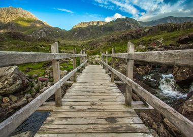 Wooden Bridge by Mountains