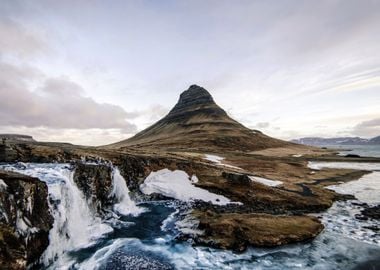 Mountain by Waterfall