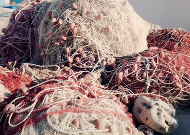 Fishing nets tangled left