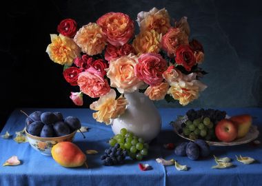 Peach roses and grapes