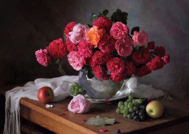 Red roses and fruits