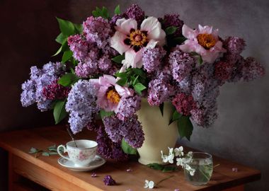 Violet lilacs and peonies