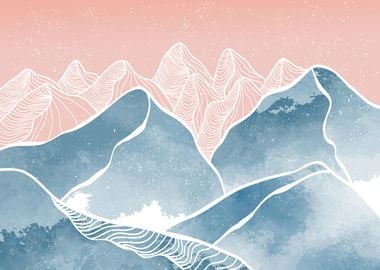 Abstract Mountain line art