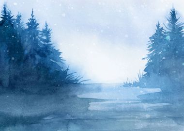 Fir Forest Watercolor Art