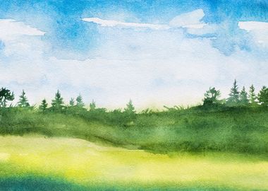 Watercolor Meadow Field