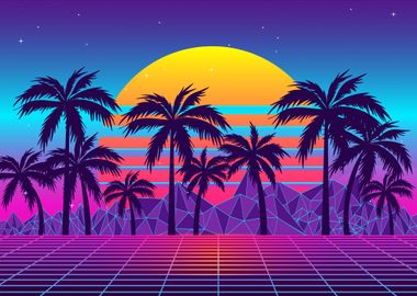 Sunset 80s Palm Tree Art - 80s Fashion - Sticker