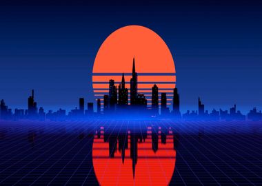 Neon city landscape