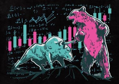 Bear and bull vaporwave