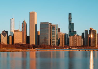 Chicago skyline sunsrise