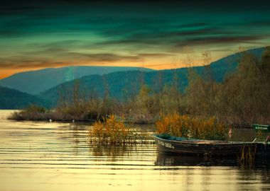 Autumn sunset, lake,Poland