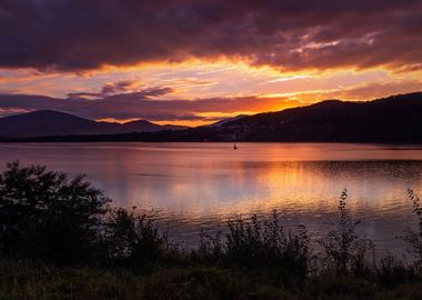 Autumn sunset, Polish lake