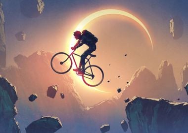 cyclist crossing cliff