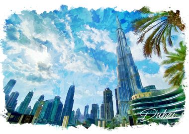 Dubai City in Watercolor