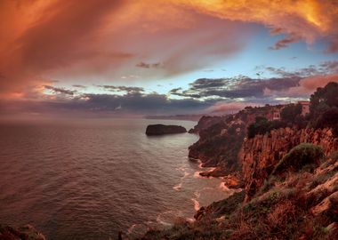 Landscape cliff sunset