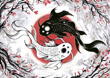 Yin yang koi fish painting