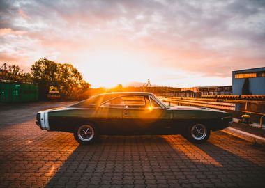 Sun rise muscle car