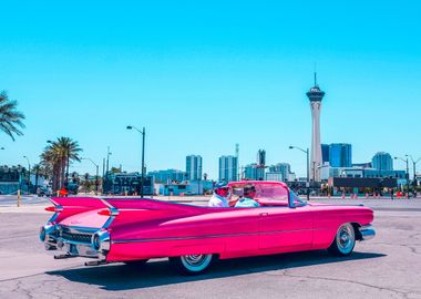 Pink classic muscle car