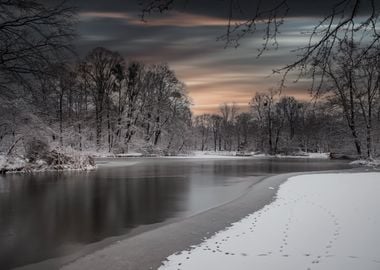 Winter lake in the park