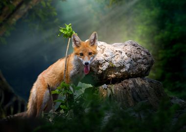 Young red fox in forest