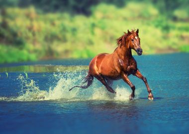 Horse running in the water