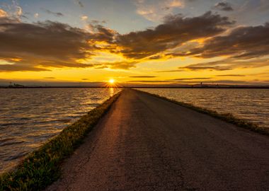 Sunset by the water