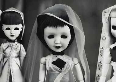 Doll horror scary bw black