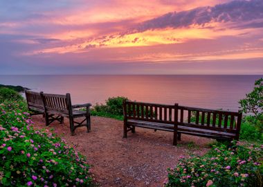 Benches sea sunrise