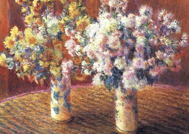 two vases with chrysanthem