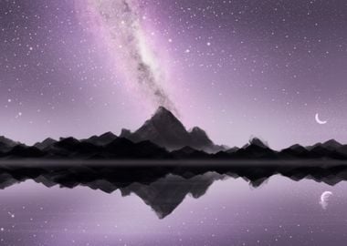 Mountains at Lake by night